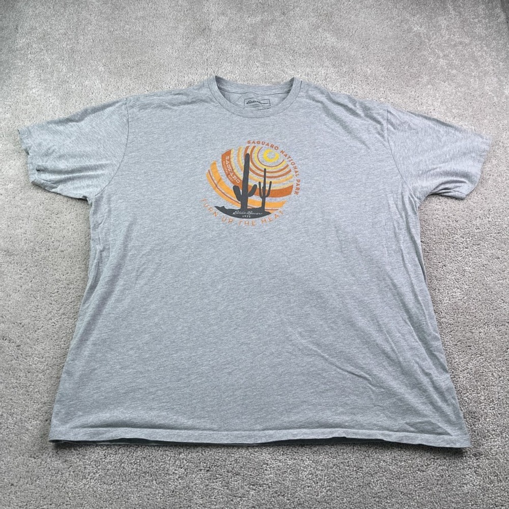 Eddie Bauer Shirt Mens 2XL XXL Grey Saguaro National Park Cactus Desert